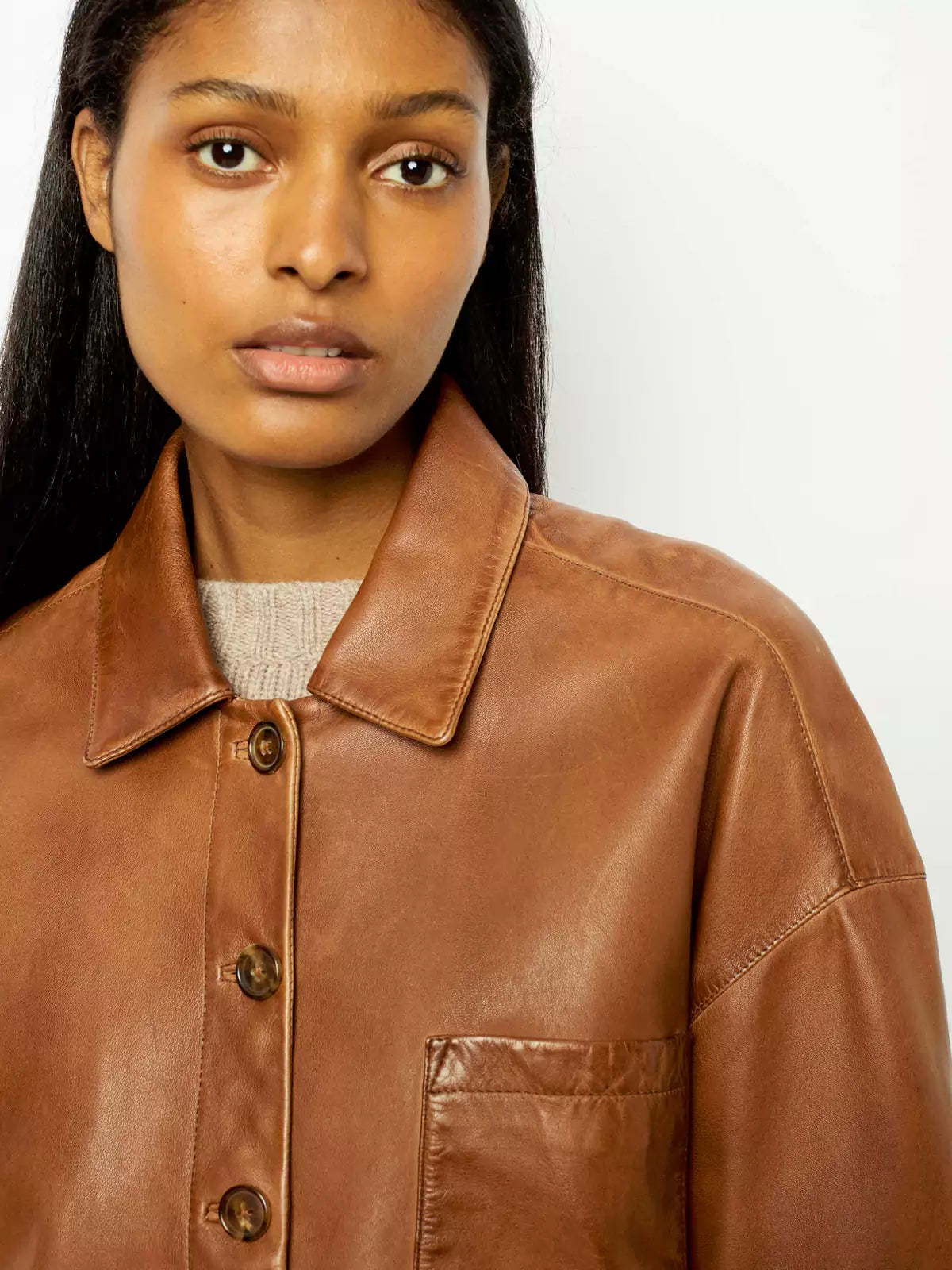 Lucia Boxy Leather Short Jacket