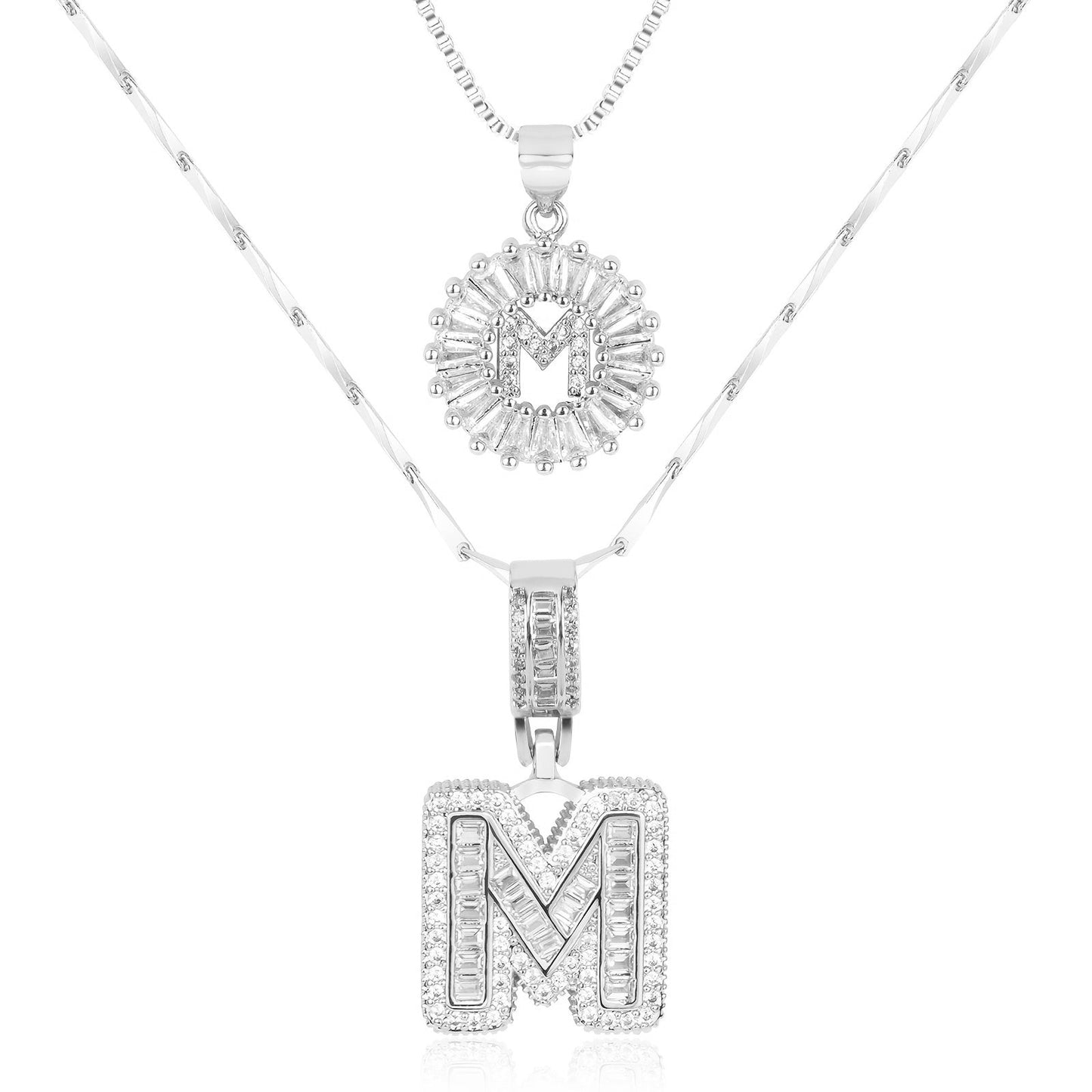 2pc 14k Diamond Letter Initial Necklaces