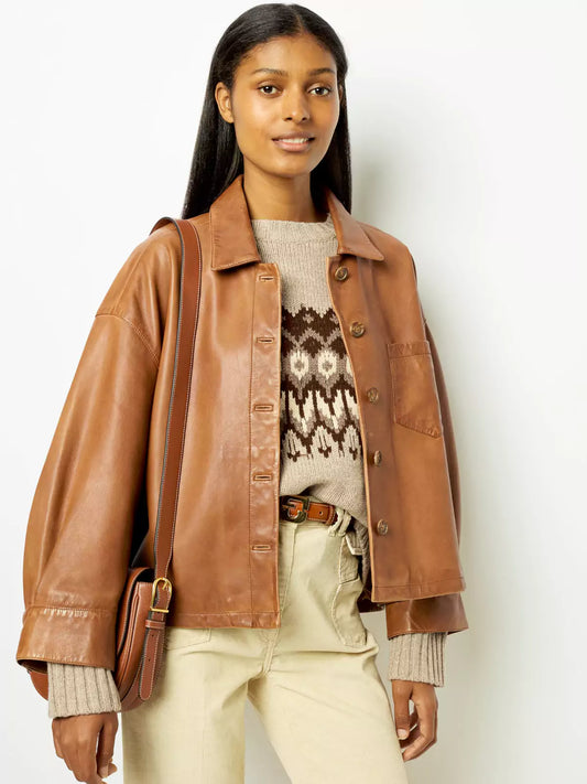 Lucia Boxy Leather Short Jacket
