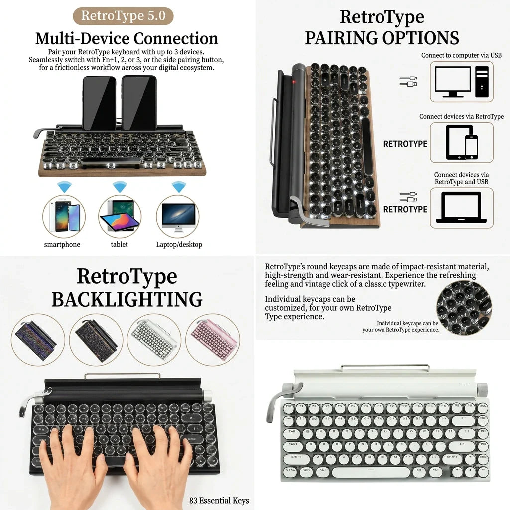 TypeRova — Retro Wireless Keyboard for Focused Work